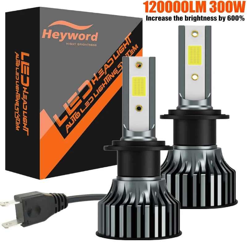 Heyword 2pcs bombillas 12V 9005 9006 H1 H4 H7 H13 9004 9007, 120000LM 300W  faro LED superbrillante para coche, Chip COB, 6000K