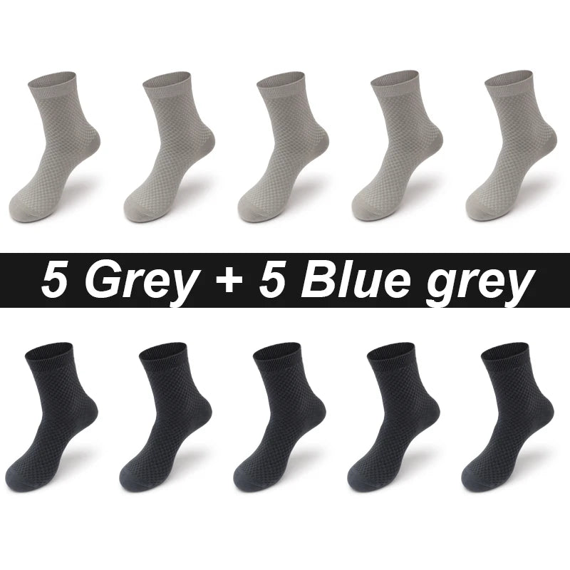 10Pairs/Lot Men's Bamboo Fiber Socks Long Black Business Soft Breathable New High Quality  Autumn for Male Socks Plus Size 39-48