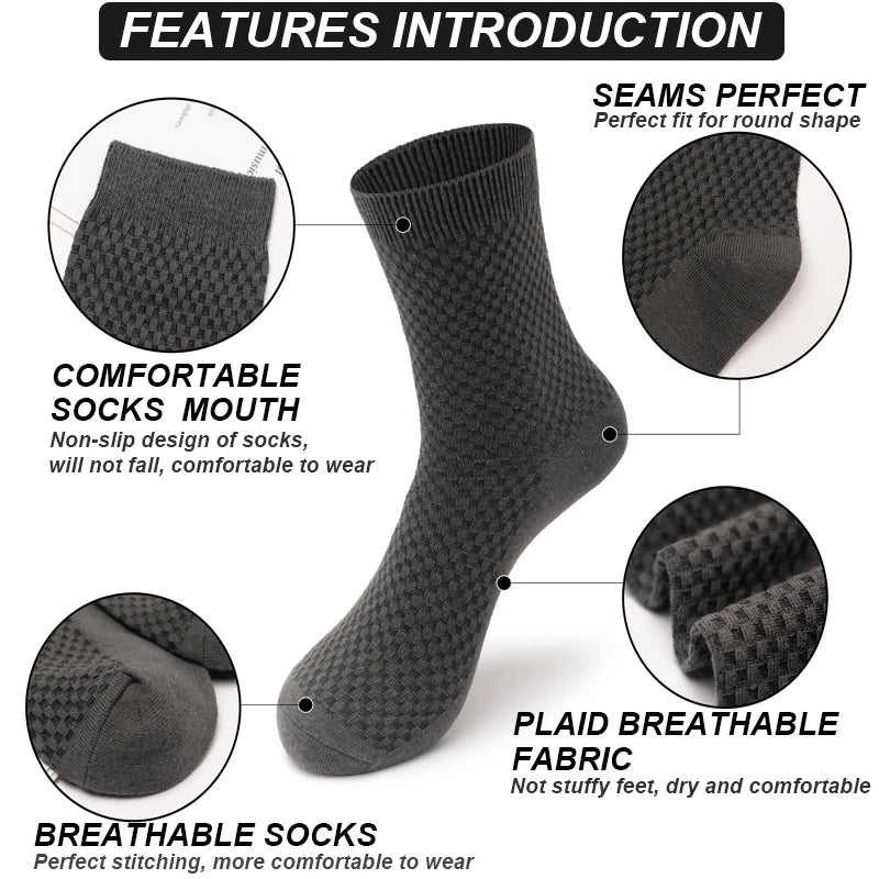 10Pairs/Lot Men's Bamboo Fiber Socks Long Black Business Soft Breathable New High Quality  Autumn for Male Socks Plus Size 39-48