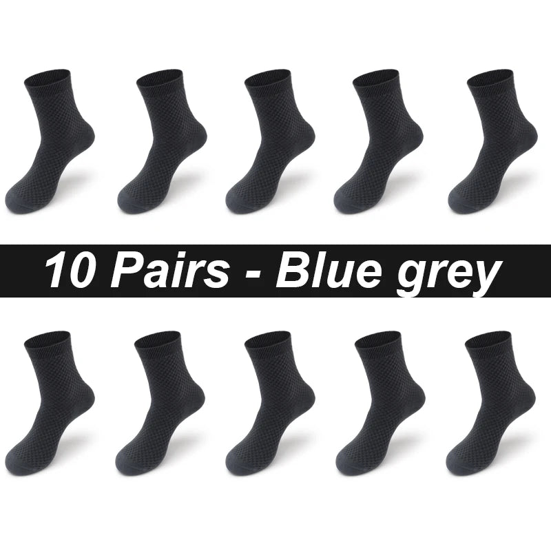 10Pairs/Lot Men's Bamboo Fiber Socks Long Black Business Soft Breathable New High Quality  Autumn for Male Socks Plus Size 39-48