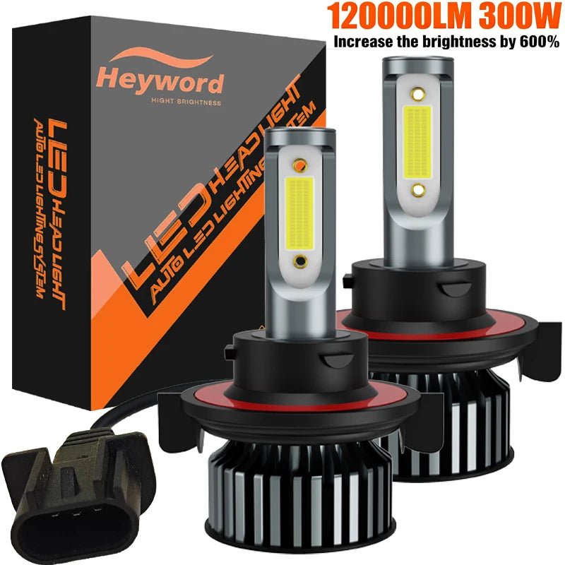 Heyword 2pcs bombillas 12V 9005 9006 H1 H4 H7 H13 9004 9007, 120000LM 300W  faro LED superbrillante para coche, Chip COB, 6000K