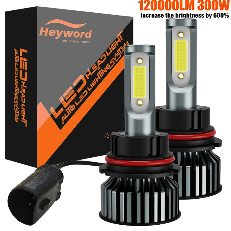 Heyword 2pcs bombillas 12V 9005 9006 H1 H4 H7 H13 9004 9007, 120000LM 300W  faro LED superbrillante para coche, Chip COB, 6000K