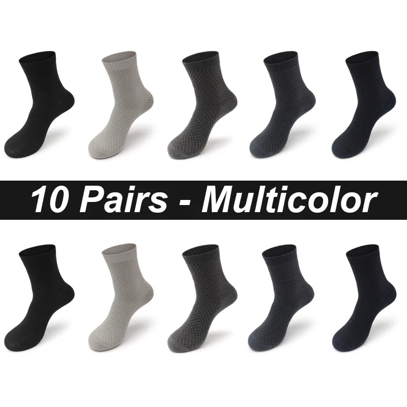 10Pairs/Lot Men's Bamboo Fiber Socks Long Black Business Soft Breathable New High Quality  Autumn for Male Socks Plus Size 39-48