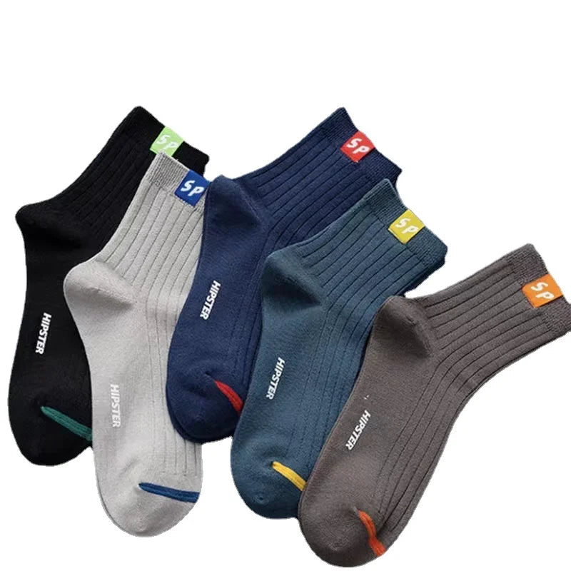5 Pairs of Men's Cotton Blend Fashionable Low-cut Socks, Comfortable and Breathable for Daily Wear