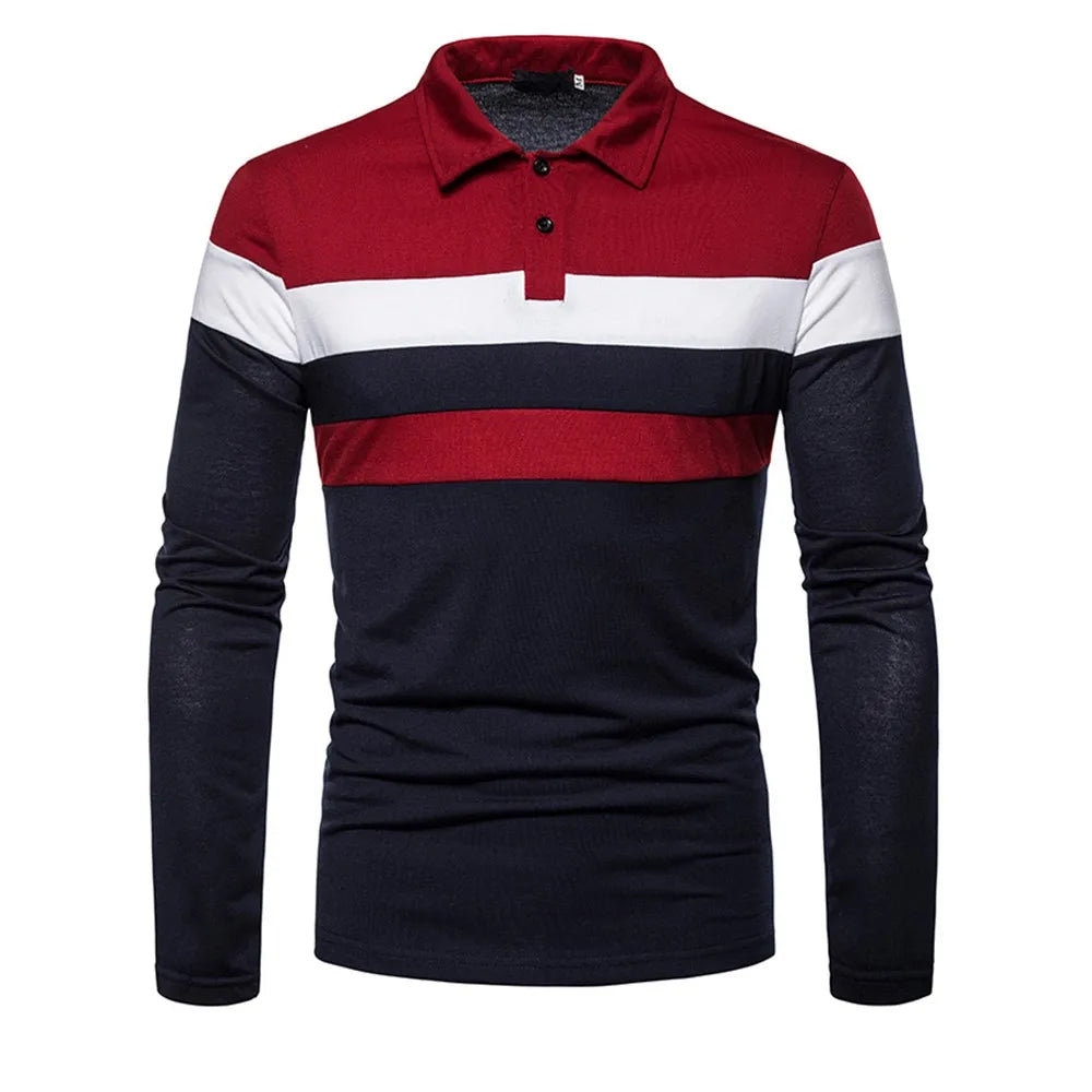 2025 Men's New Leisure Colored Long sleeved Four Seasons Polo for Foreign Trade