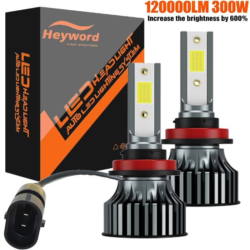 Heyword 2pcs bombillas 12V 9005 9006 H1 H4 H7 H13 9004 9007, 120000LM 300W  faro LED superbrillante para coche, Chip COB, 6000K