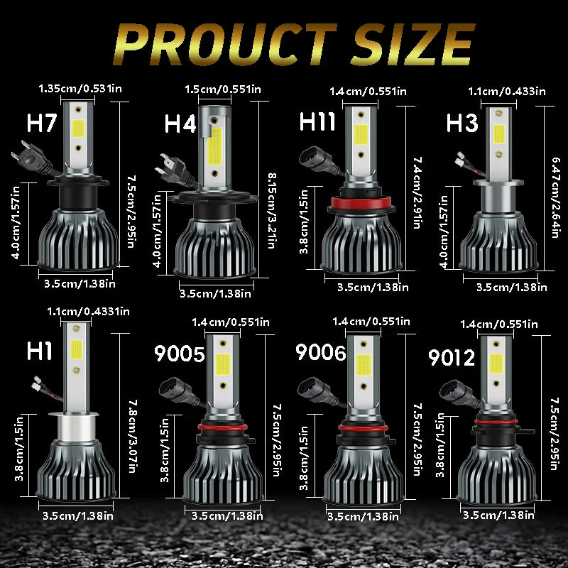 Heyword 2pcs bombillas 12V 9005 9006 H1 H4 H7 H13 9004 9007, 120000LM 300W  faro LED superbrillante para coche, Chip COB, 6000K