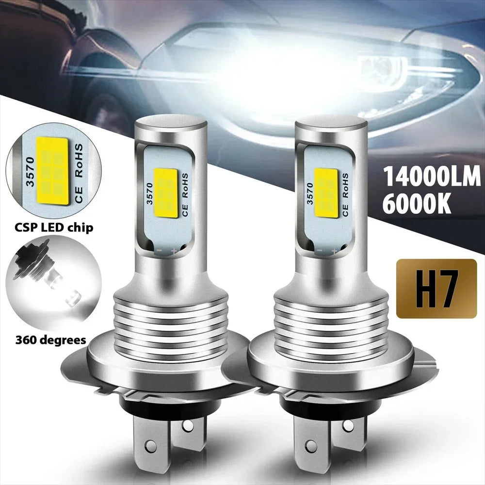 2pcs H7 H1 H8 H9 H11 9005 9006 LED Bulbs HB3 HB4 CSP LED Super Bright Headlight DRL Lamp 6000K White