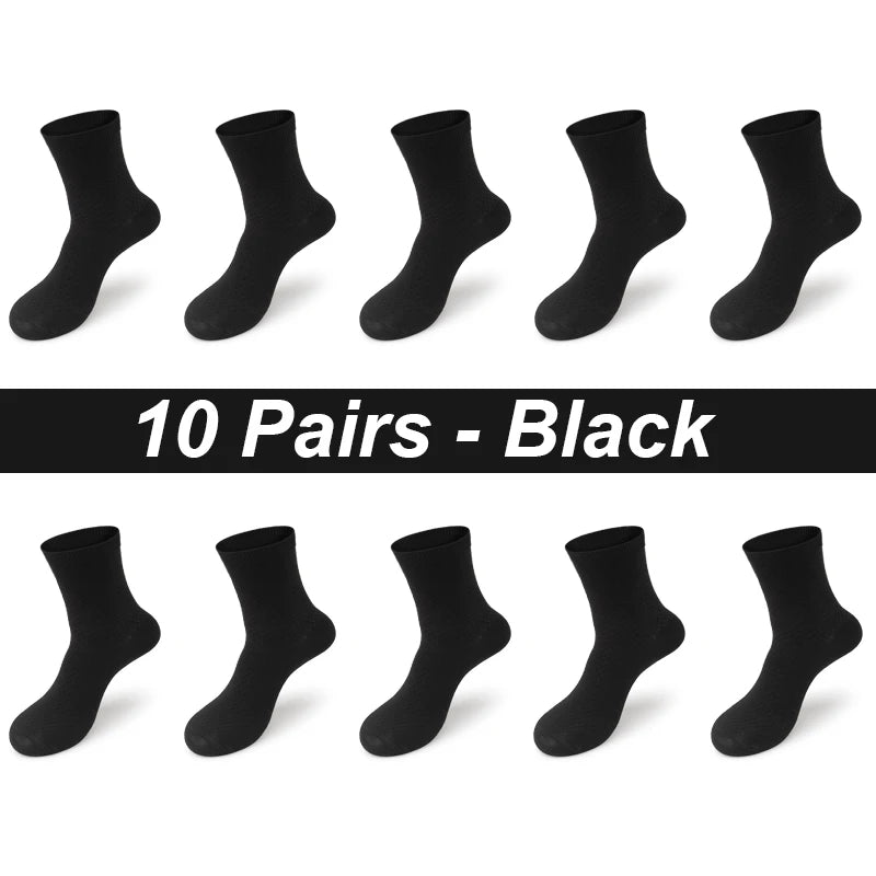 10Pairs/Lot Men's Bamboo Fiber Socks Long Black Business Soft Breathable New High Quality  Autumn for Male Socks Plus Size 39-48