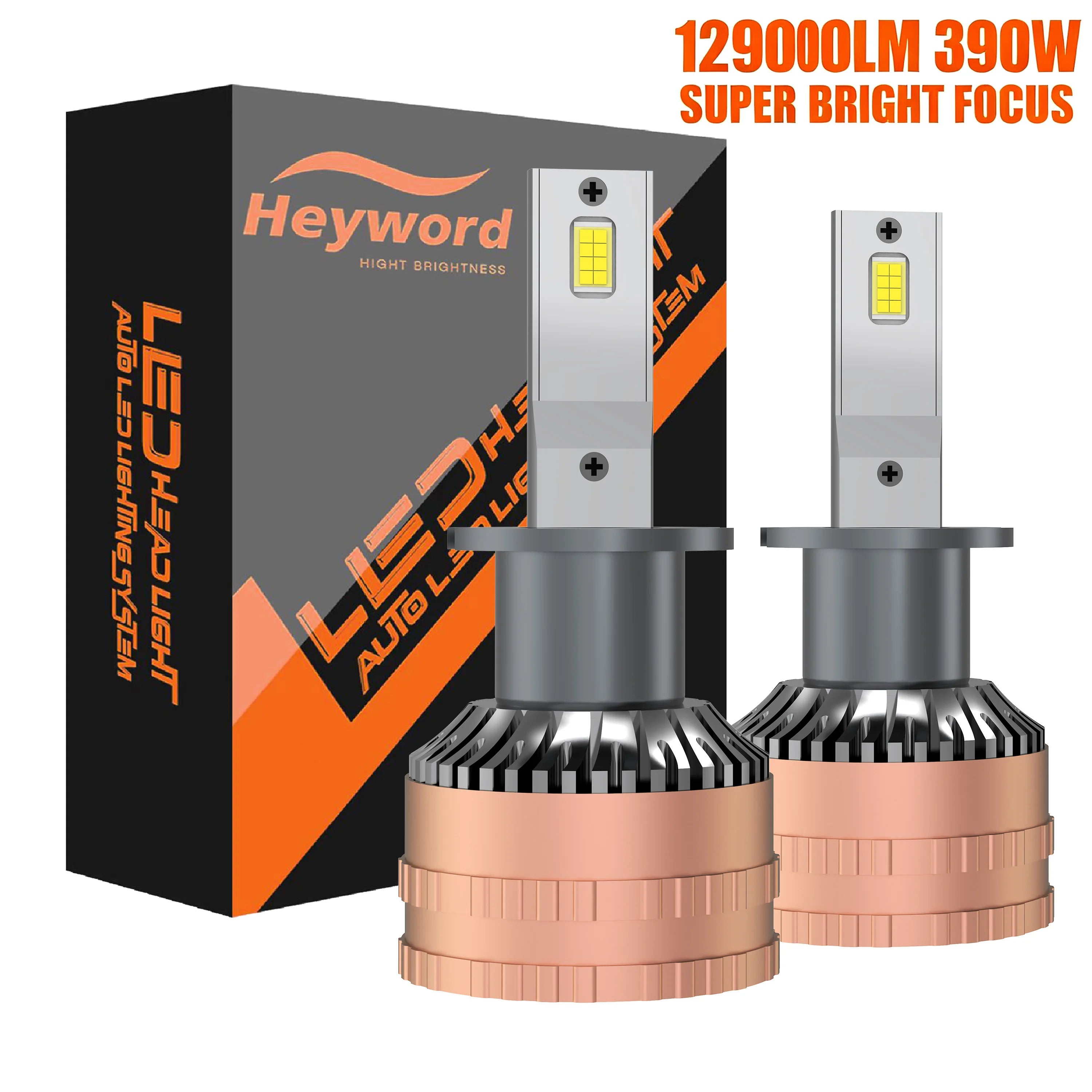 Heyword High Power CSP H4 H7 LED 390W 129000LM H1 H8 H9 H11 Car LED Light Bulbs 9005 HB3 9006 HB4 9012 HIR2 Auto Fog Lamp 6000K