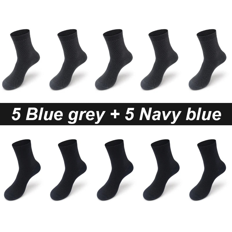 10Pairs/Lot Men's Bamboo Fiber Socks Long Black Business Soft Breathable New High Quality  Autumn for Male Socks Plus Size 39-48